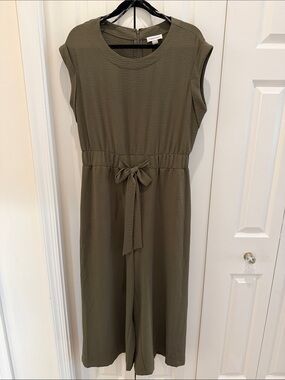 Calvin Klein Olive Tie-Waist Sleeveless Jumpsuit